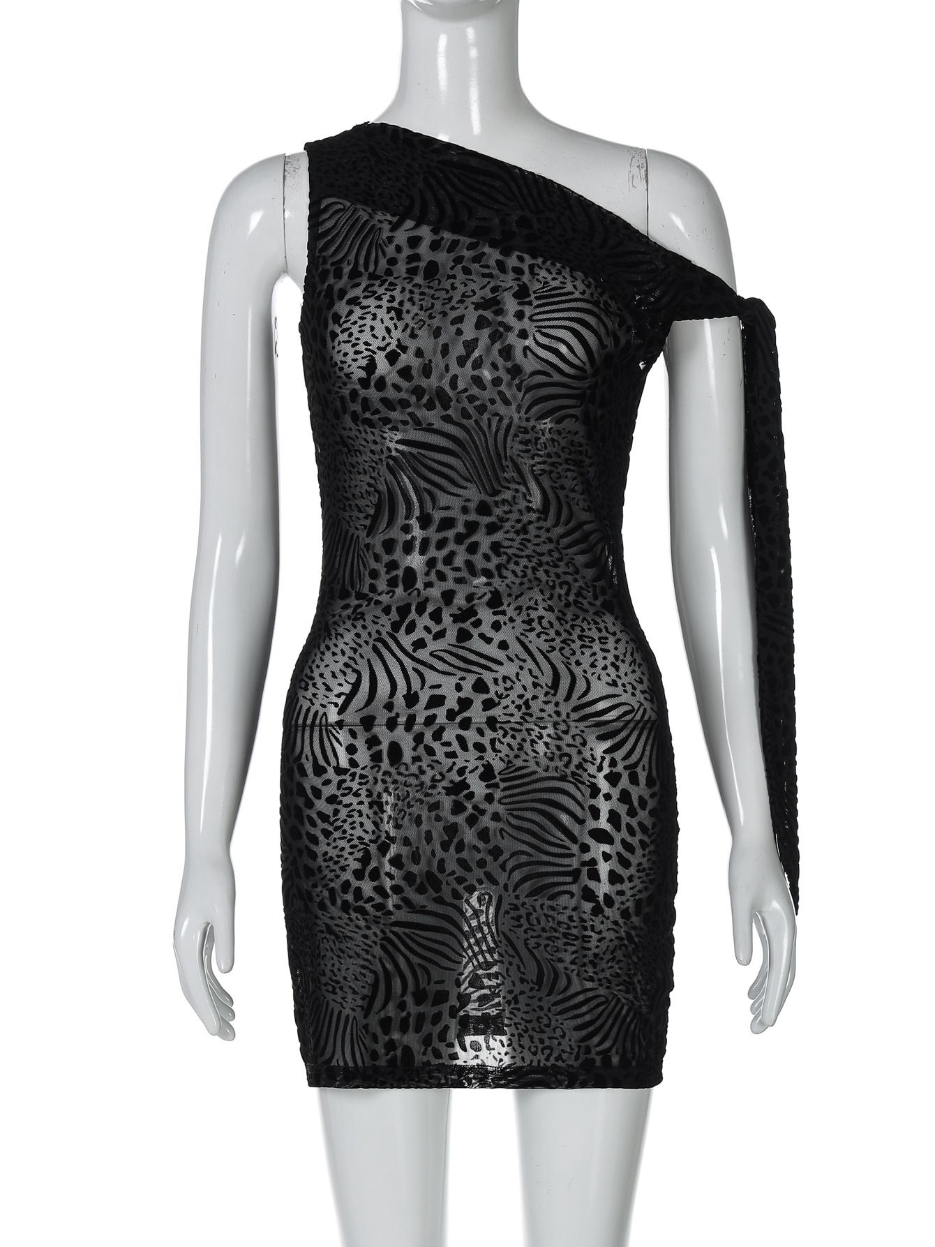 Sexy Lace See-through Slimming Bodycon Mini Dress Single Shoulder Crossboby Style Women's Summer Fashion Dress