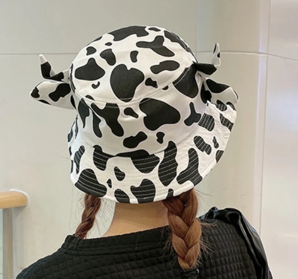 Cow Bucket Hat Household Gifts for Family Prints Fisherman Anti-UV Cap Cotton Presents