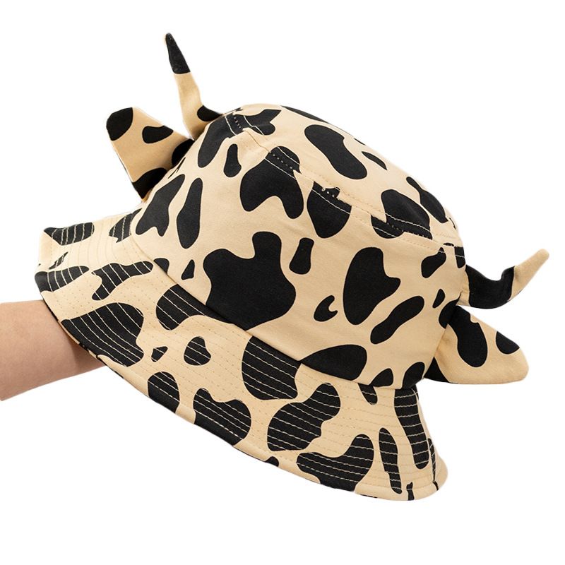 Cow Bucket Hat Household Gifts for Family Prints Fisherman Anti-UV Cap Cotton Presents