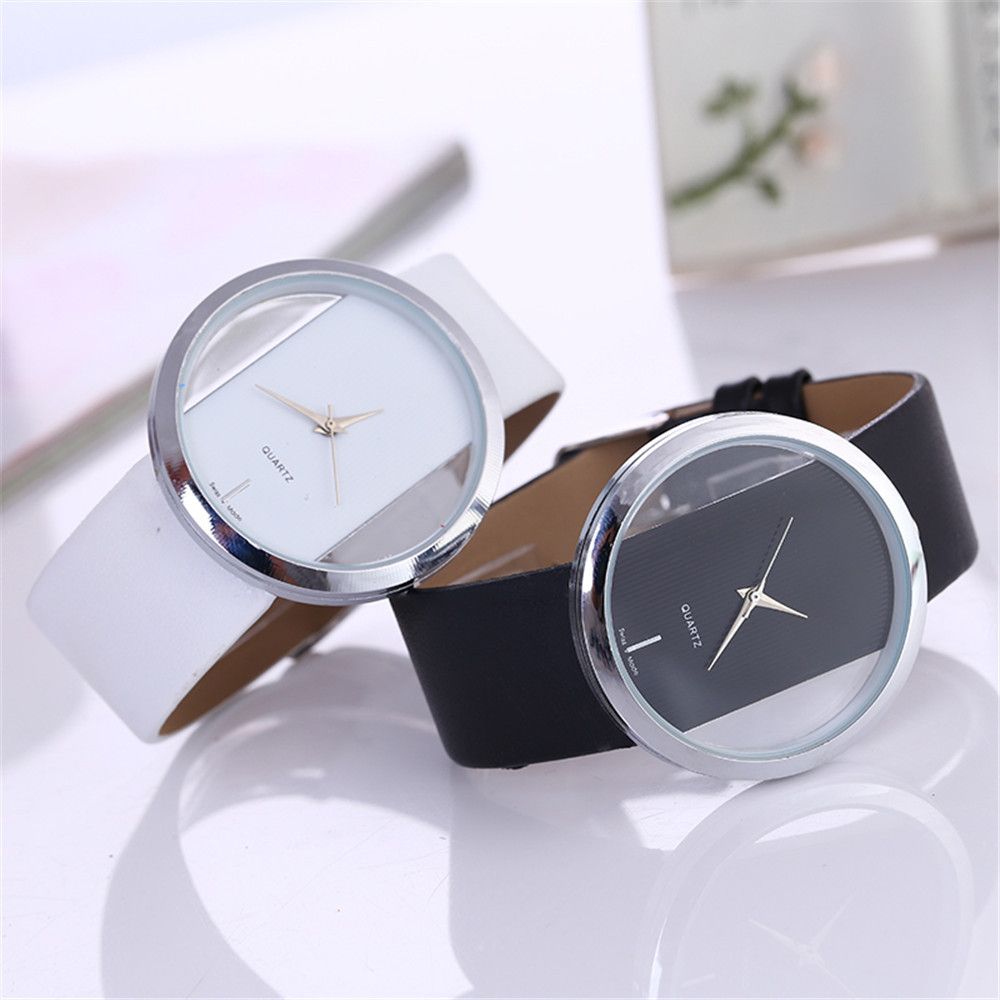 Women's Watch Casual Hollow Out Quartz Watch Analog PU Leather Wrist Watch & Butterfly Bracelet, Gift For Mom Her