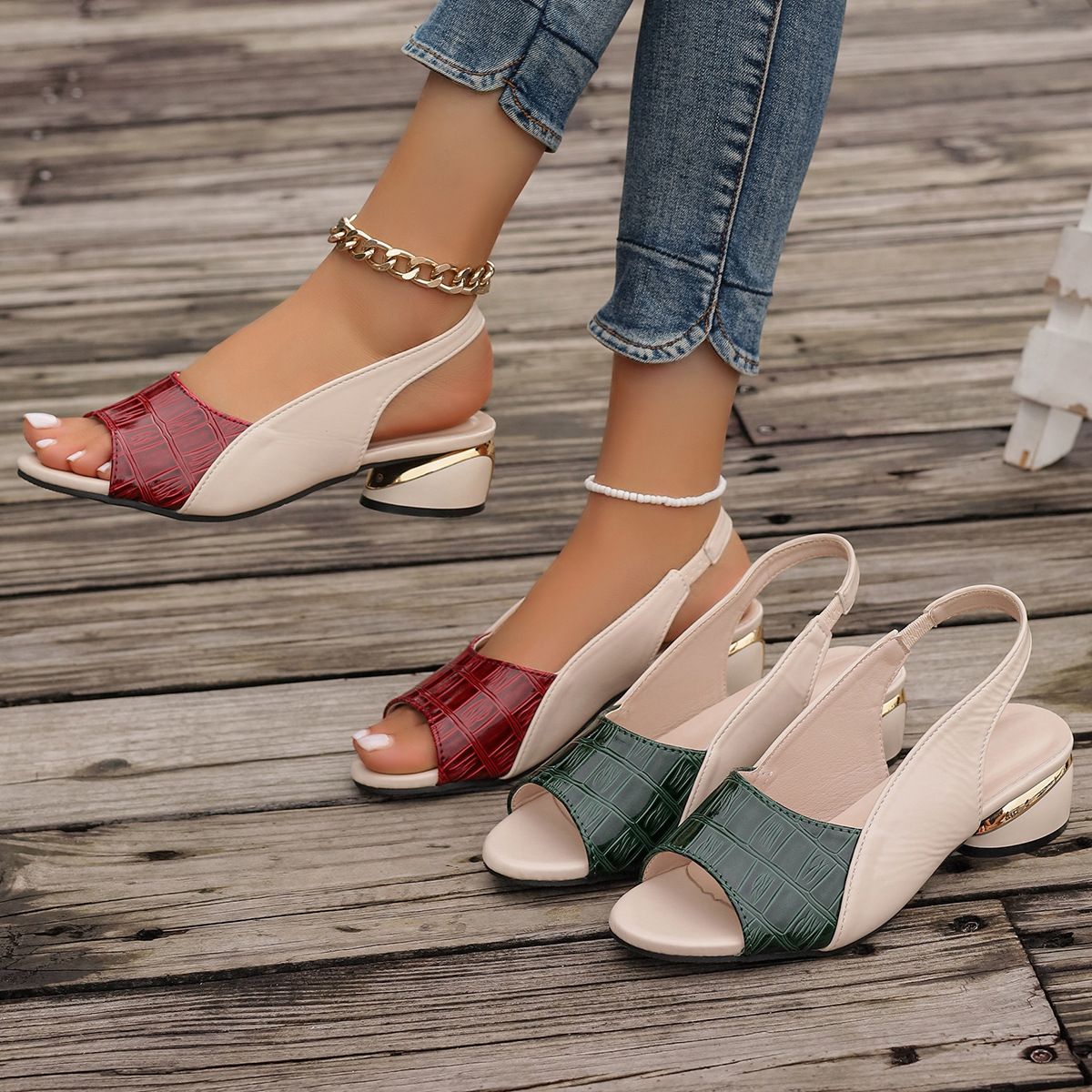 Women Mid Heels Sandals Fashion Dress Chunky Open Toe Shoes New Casual Designer Pumps Classic Brand Femme