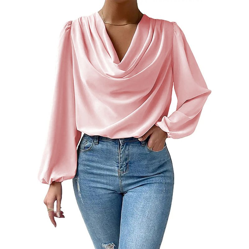 Women Chiffon Long Sleeve Blouse Office Lady Shirt Summer Solid Color Female Tops Oversized Casual Loose Blouses
