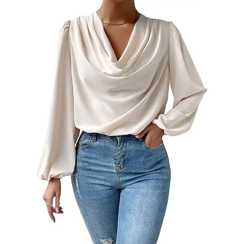 Women Chiffon Long Sleeve Blouse Office Lady Shirt Summer Solid Color Female Tops Oversized Casual Loose Blouses