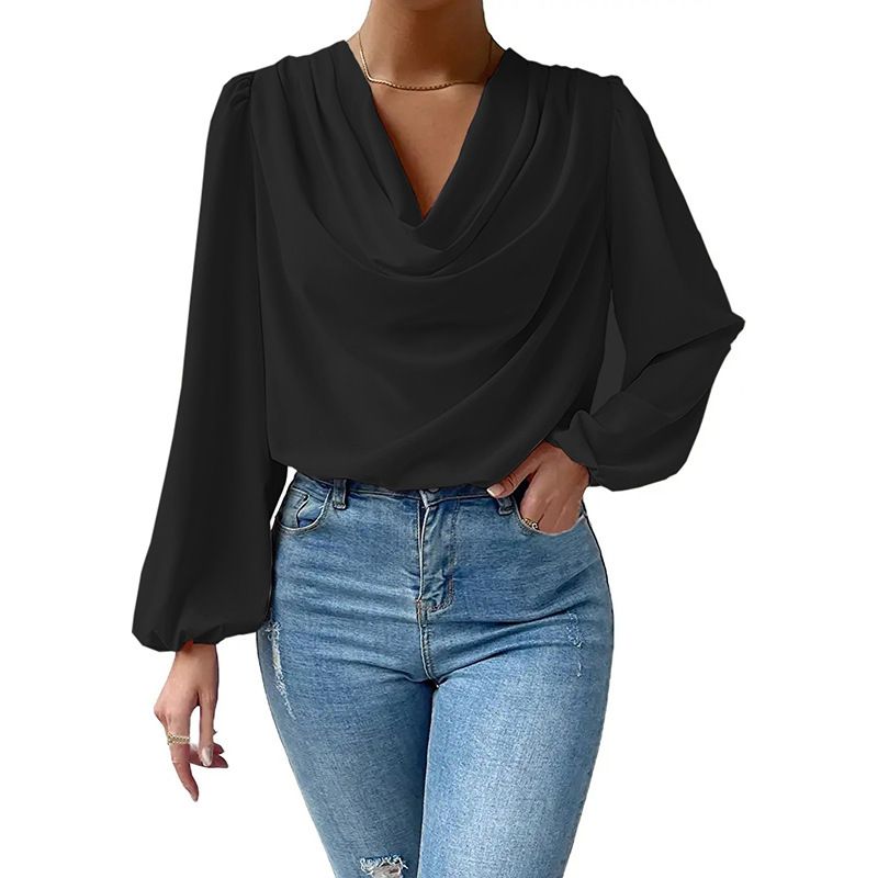 Women Chiffon Long Sleeve Blouse Office Lady Shirt Summer Solid Color Female Tops Oversized Casual Loose Blouses