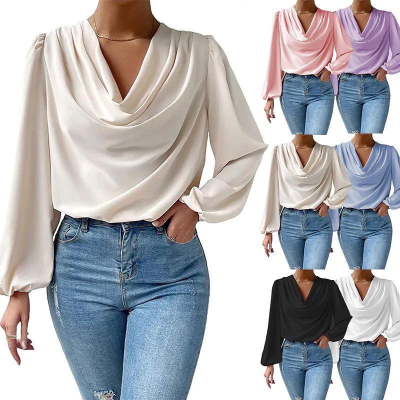 Women Chiffon Long Sleeve Blouse Office Lady Shirt Summer Solid Color Female Tops Oversized Casual Loose Blouses
