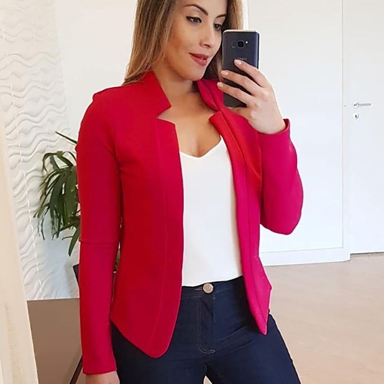 Women Thin Coat Spring Female Long Sleeve Open Stitch Black Red Blazer OL Womens Basic Jackets and Coats Femme Tops Clothes