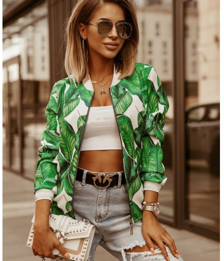 Casual Floral Printed Plus Size Bomber Jacket Autumn Elegant Zipper Coat Office Wear Slim Office Jackets Vintage Outwear