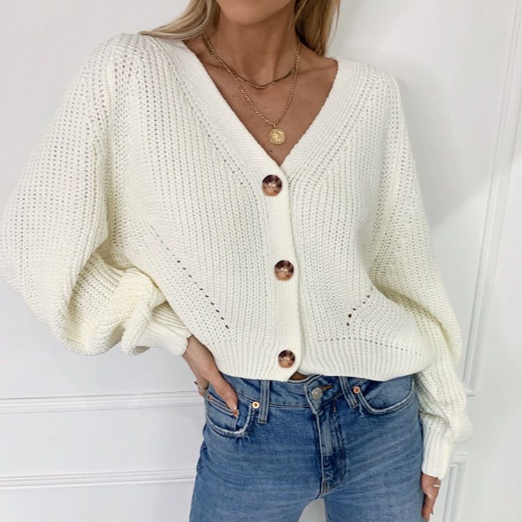 Fashion Winter Grey Cardigan Sweater Women Cozy Soft Knit Button Up V-Neck Jumper Basic Knitwear Autumn Winter Female Tops