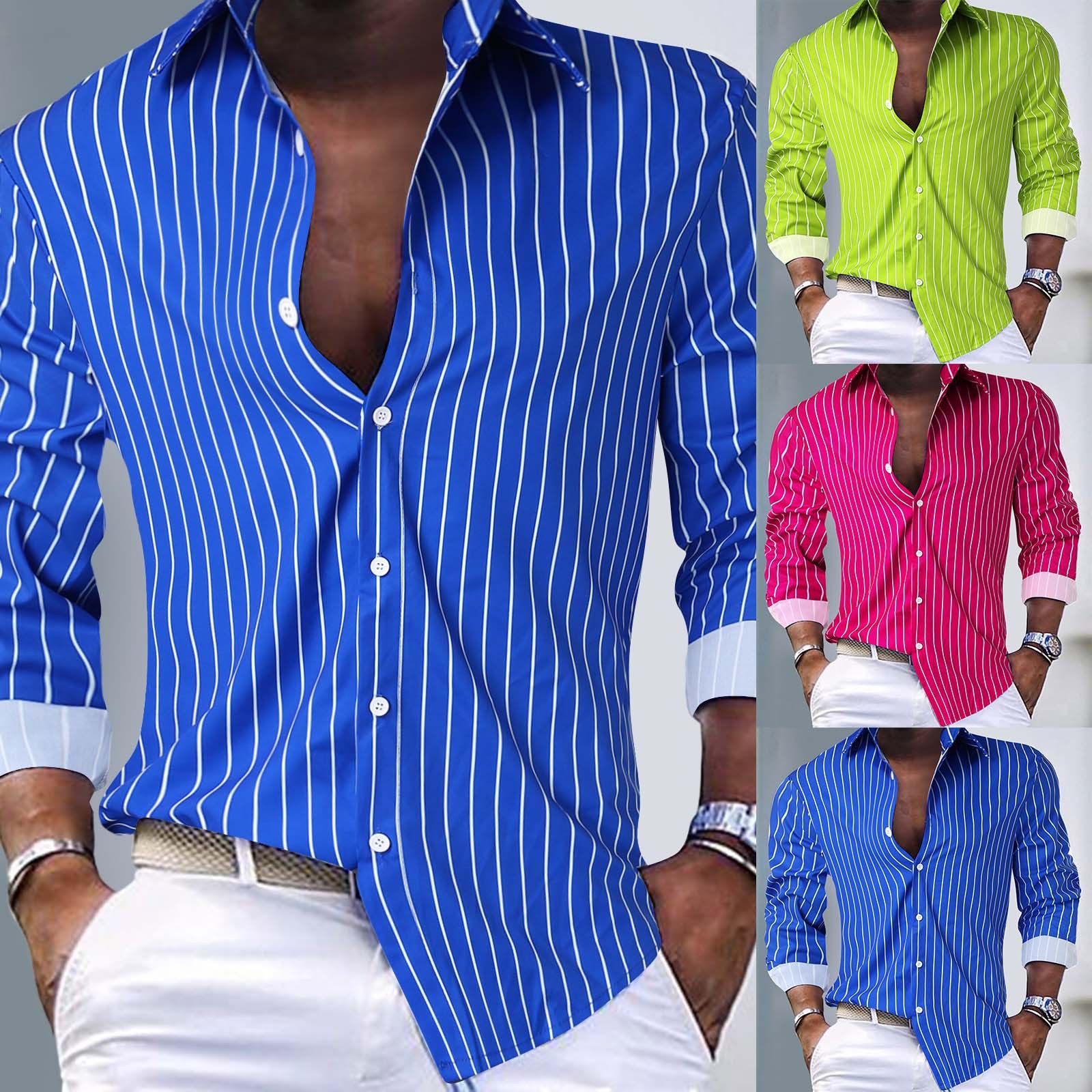 Spring and Summer Men's Casual Fashion Stripe Printed Top Daily Office Shirt