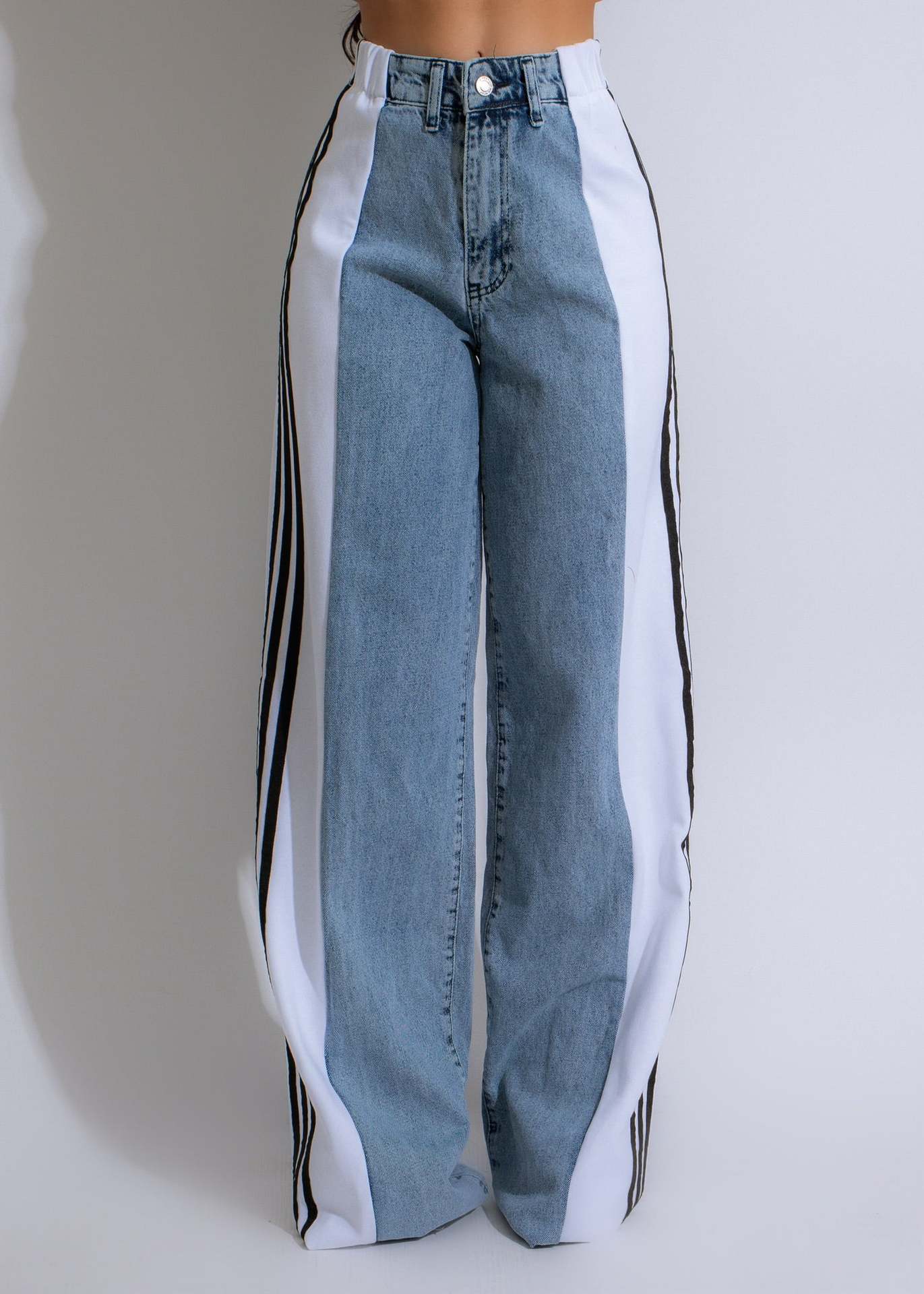 Stripe Blue Baggy Jeans for Women Fashion Retro Streetwear Y2k Wide Leg Jeans Women's High Waisted Pants Denim