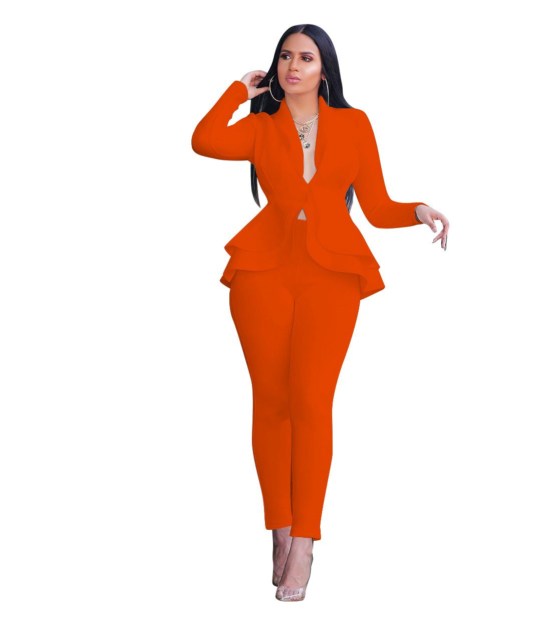 Women Fashion Women's Set Tracksuit Full Sleeve Ruffles Blazers Pants Suit Two Piece Set Office Lady Business Wear Uniform