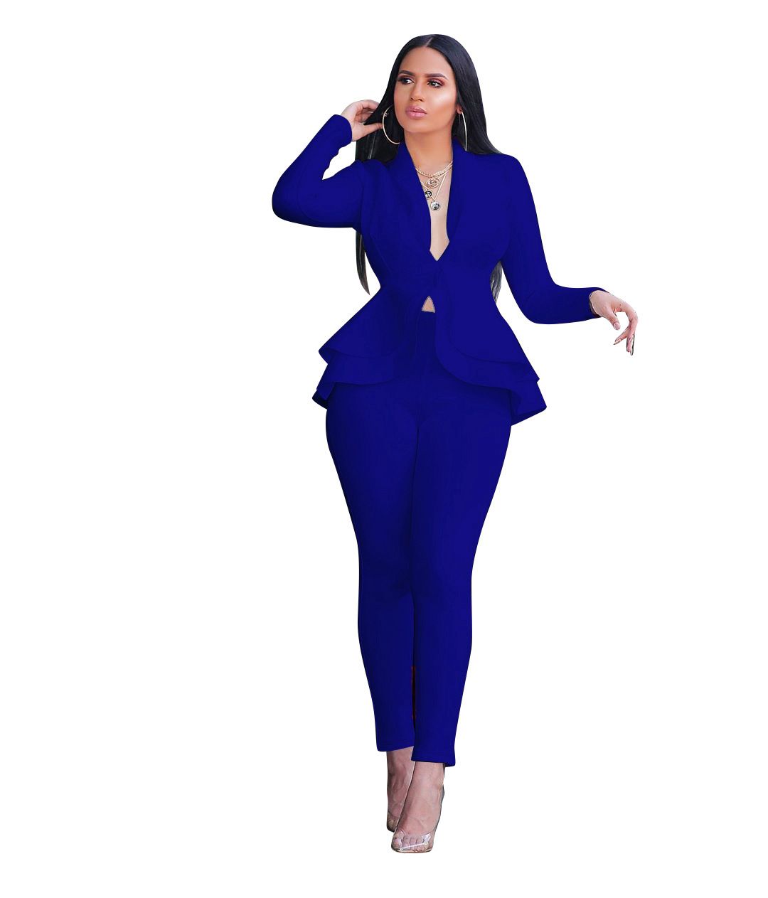 Women Fashion Women's Set Tracksuit Full Sleeve Ruffles Blazers Pants Suit Two Piece Set Office Lady Business Wear Uniform