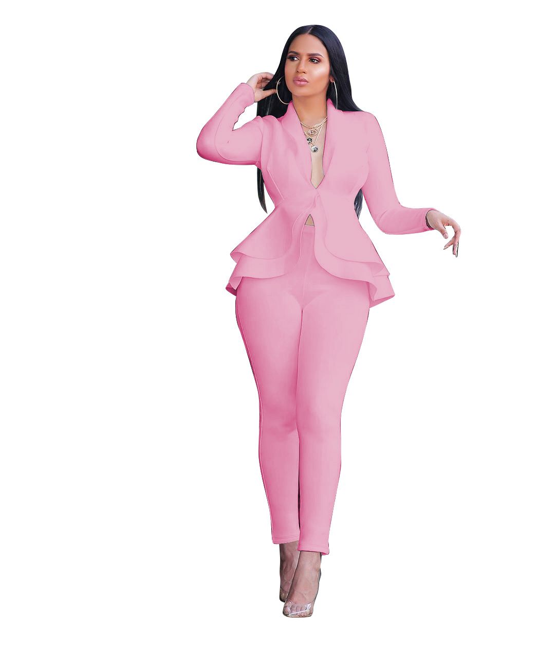 Women Fashion Women's Set Tracksuit Full Sleeve Ruffles Blazers Pants Suit Two Piece Set Office Lady Business Wear Uniform