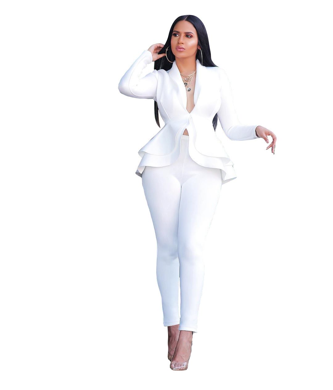 Women Fashion Women's Set Tracksuit Full Sleeve Ruffles Blazers Pants Suit Two Piece Set Office Lady Business Wear Uniform