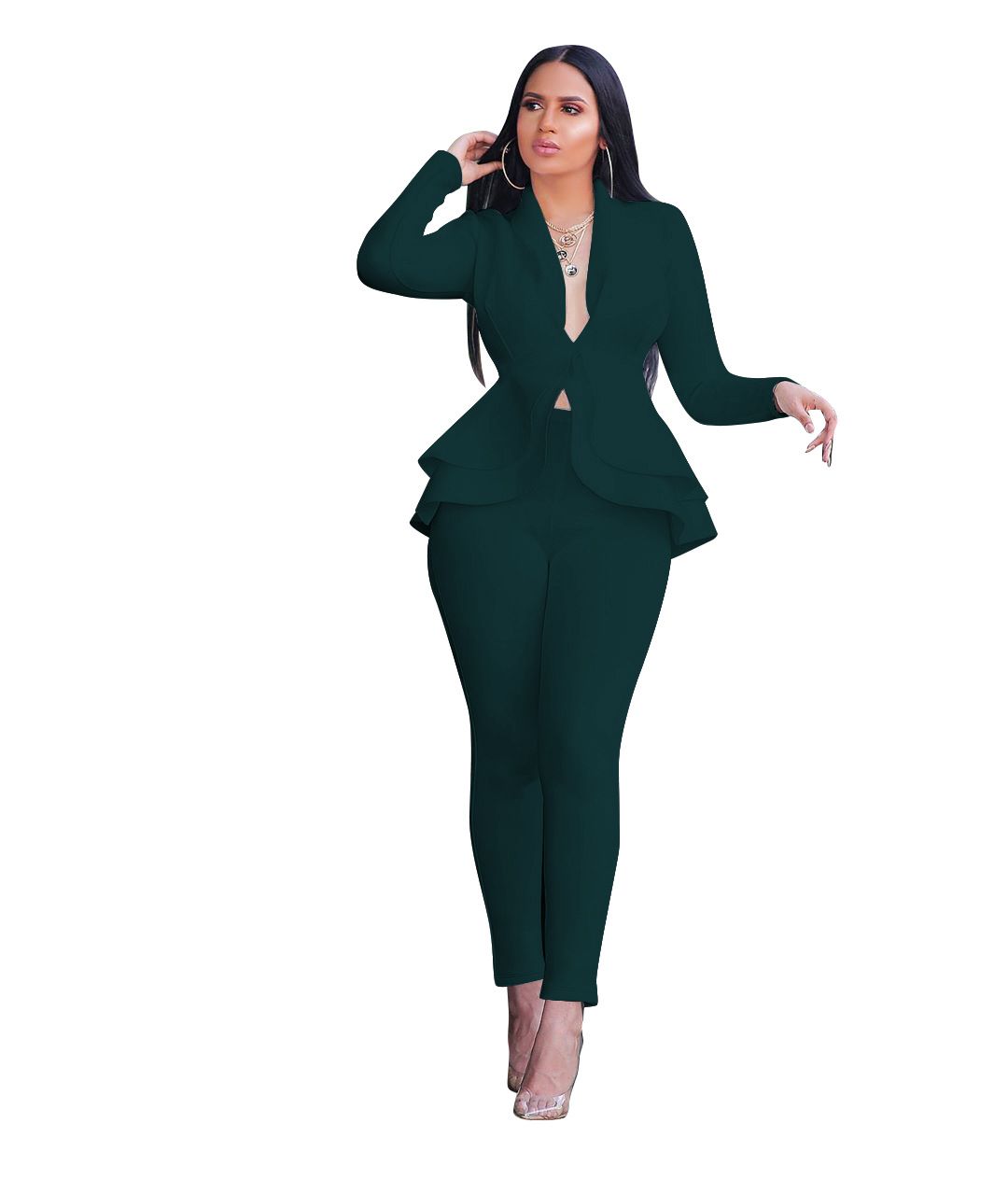 Women Fashion Women's Set Tracksuit Full Sleeve Ruffles Blazers Pants Suit Two Piece Set Office Lady Business Wear Uniform