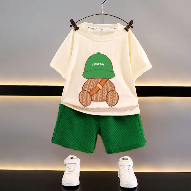 Summer Baby Boy Clothes Set Kid Girl Tshirts and Shorts 2 Pieces Suit Children Short Sleeve Cartoon Bear Top Bottom Outfits