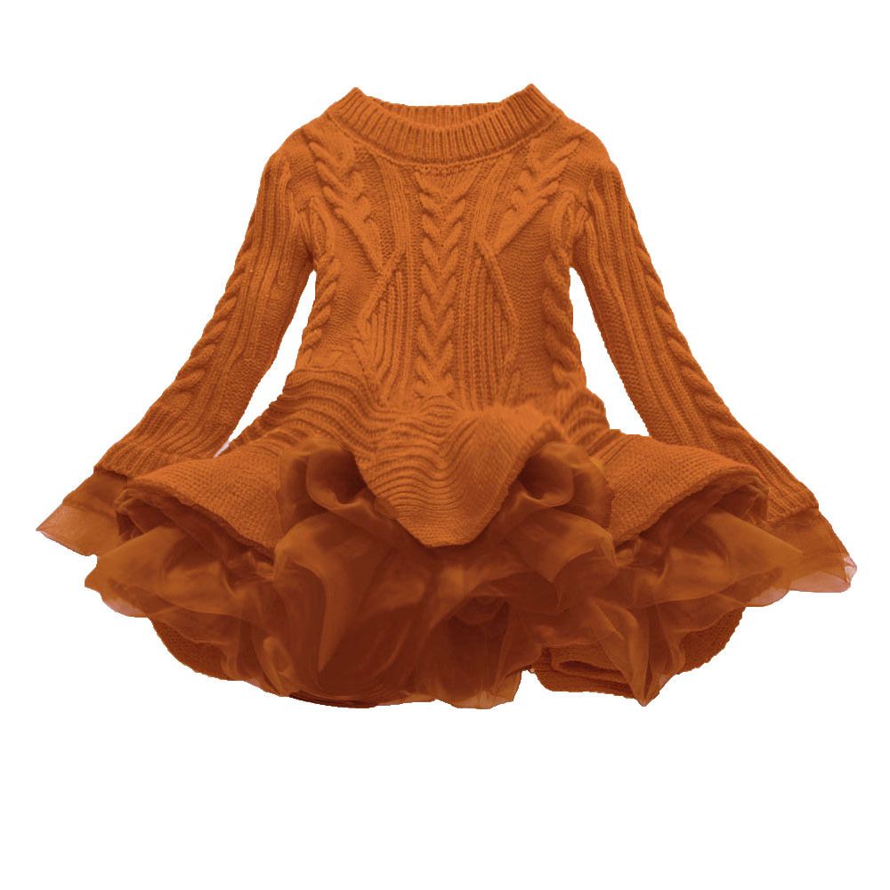 Girl Dress Christmas Wedding Party Dresses Knitted Sweater Chiffon Warm Winter Children Clothing Kids Clothes Baby Girl Dresses