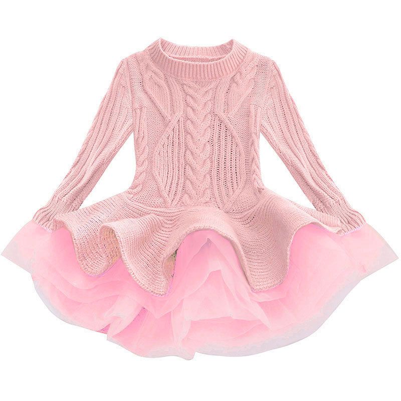 Girl Dress Christmas Wedding Party Dresses Knitted Sweater Chiffon Warm Winter Children Clothing Kids Clothes Baby Girl Dresses