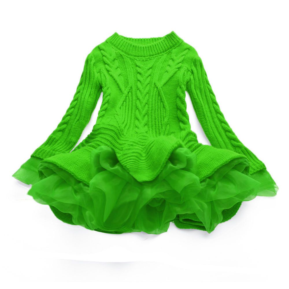 Girl Dress Christmas Wedding Party Dresses Knitted Sweater Chiffon Warm Winter Children Clothing Kids Clothes Baby Girl Dresses