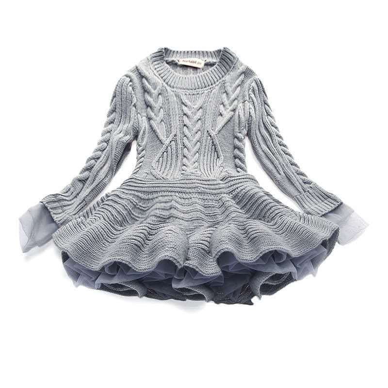 Girl Dress Christmas Wedding Party Dresses Knitted Sweater Chiffon Warm Winter Children Clothing Kids Clothes Baby Girl Dresses