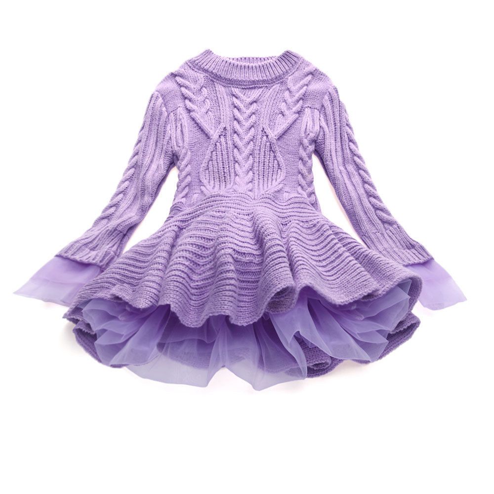 Girl Dress Christmas Wedding Party Dresses Knitted Sweater Chiffon Warm Winter Children Clothing Kids Clothes Baby Girl Dresses