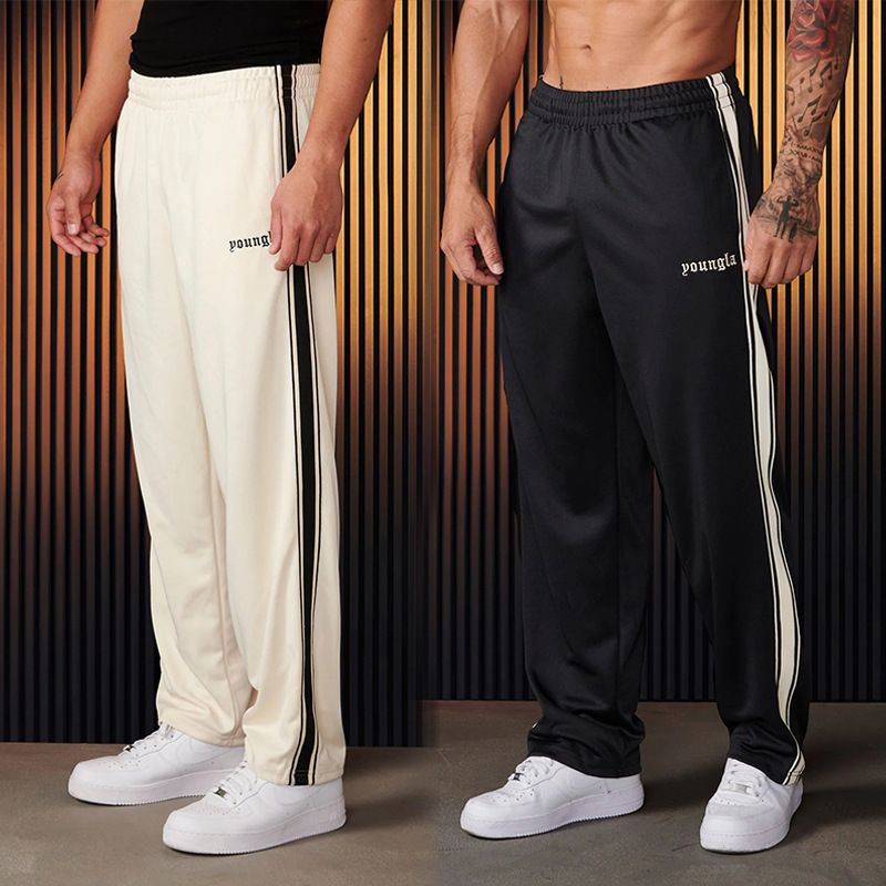 American Style Men's Sweatpants Knitted Striped Patchwork Embroidered Casual Pants Jogger Gym Sports Fitness Straight Leg Pants