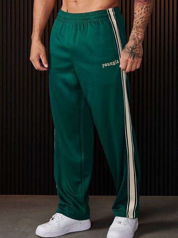American Style Men's Sweatpants Knitted Striped Patchwork Embroidered Casual Pants Jogger Gym Sports Fitness Straight Leg Pants