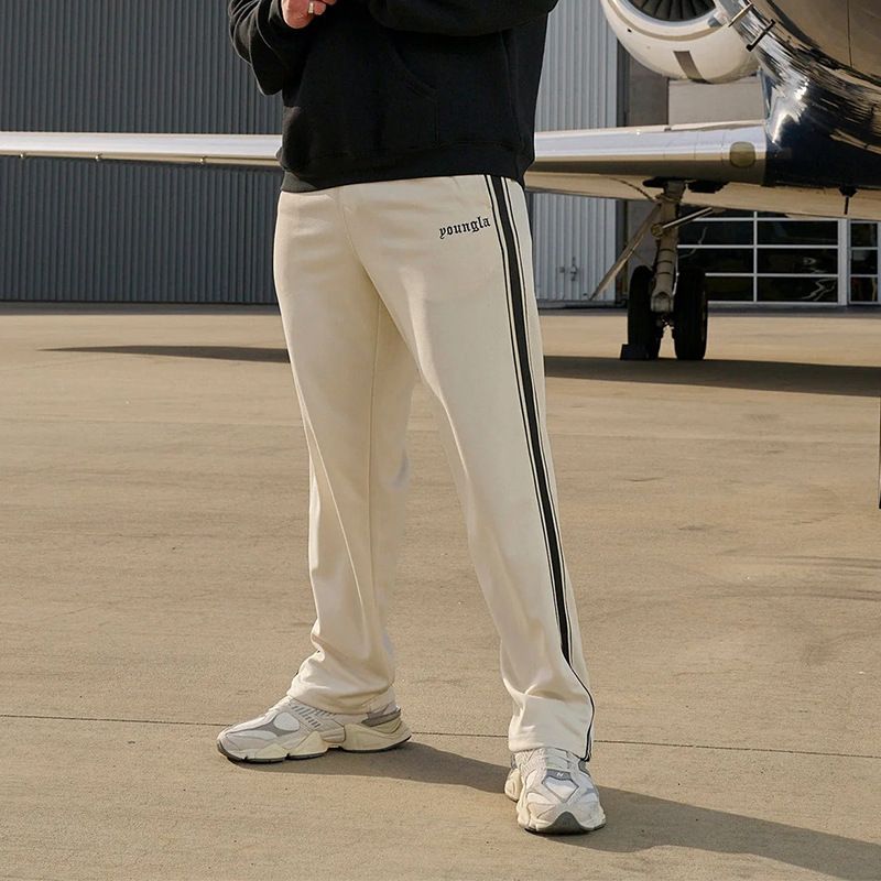 American Style Men's Sweatpants Knitted Striped Patchwork Embroidered Casual Pants Jogger Gym Sports Fitness Straight Leg Pants