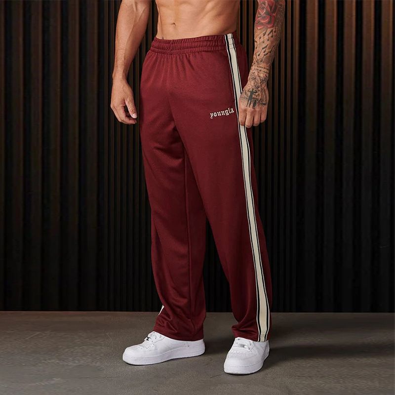 American Style Men's Sweatpants Knitted Striped Patchwork Embroidered Casual Pants Jogger Gym Sports Fitness Straight Leg Pants