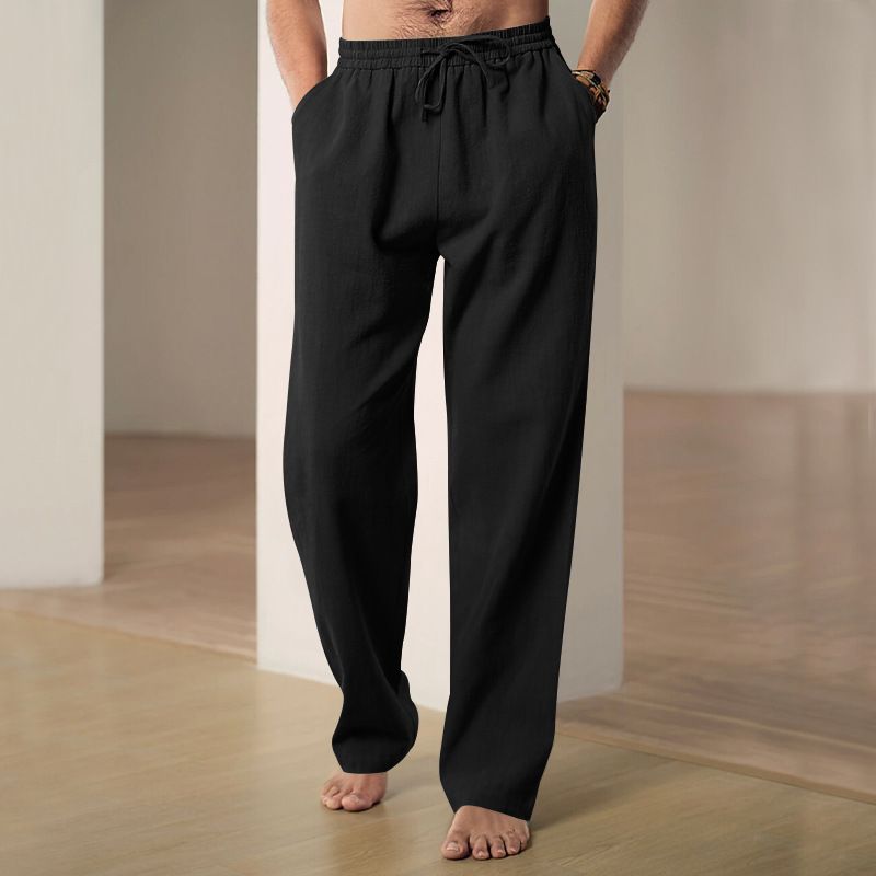 Summer Cotton Linen Trousers Breathable Men's Trousers Hemp Elastic Waist Casual Pants Harajuku Trous Loose Casual Sports Pants