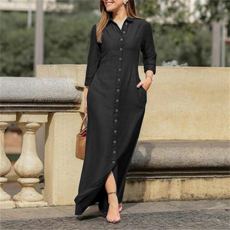Autumn Elegant Women's Denim Dress Long Sleeve Buttons Shirt Long Dress Female Fashion New Elegant Casual Ladies Clothes