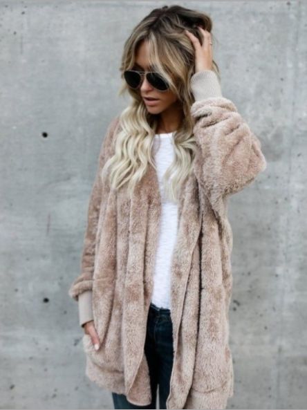 Autumn Winter Cardigan Jacket Women Solid Color Long Sleeve Plush Warm Hooded Lady Jacket Oversized Outerwear Coat