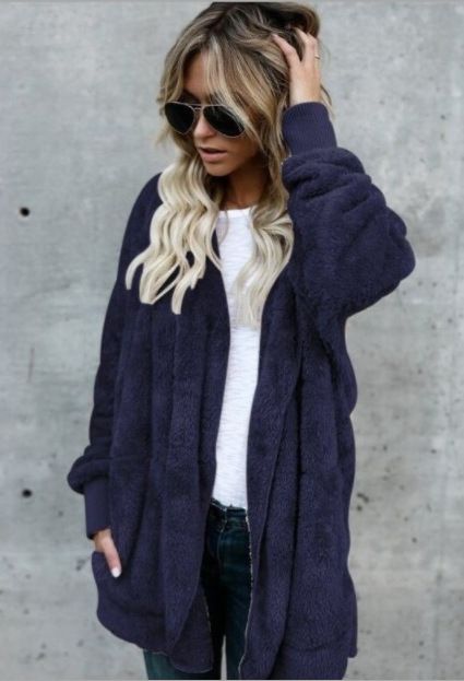 Autumn Winter Cardigan Jacket Women Solid Color Long Sleeve Plush Warm Hooded Lady Jacket Oversized Outerwear Coat