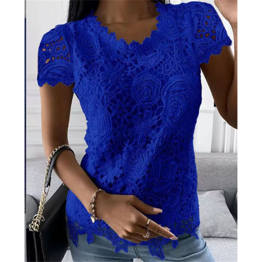 Lace T Shirt Women Elegant Casual Tshirt Woman Clothing Summer Fashion Tops Tee Vintage Clothes Streetwear Solid T-Shirts Blusas