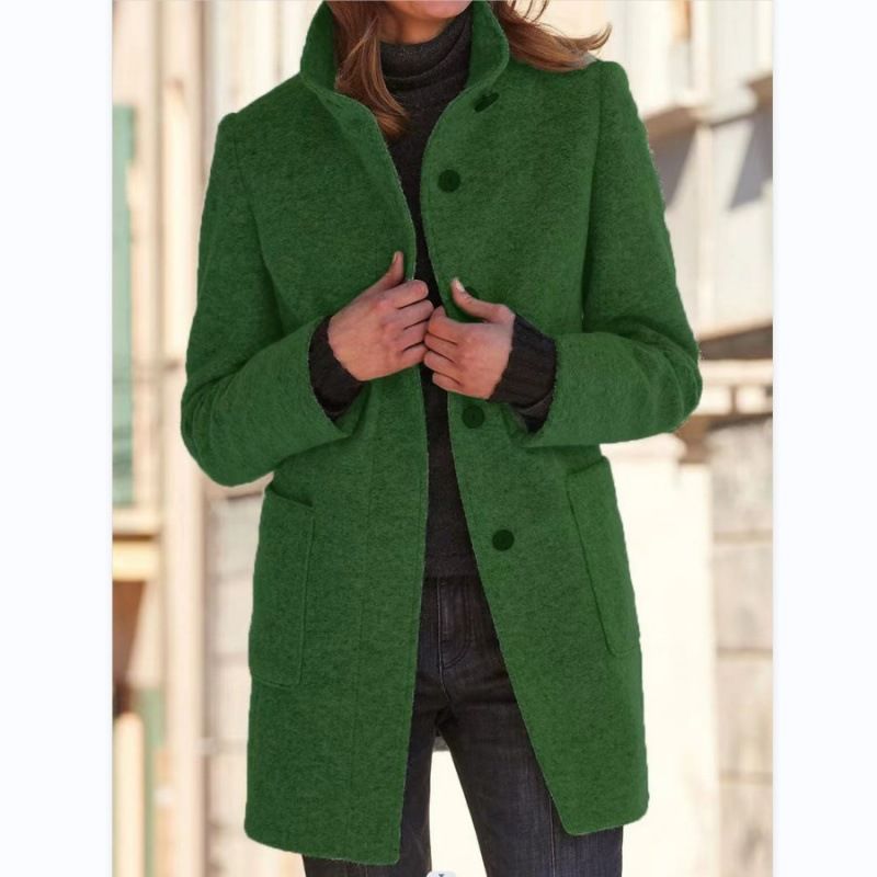 Cardigan Coat Women Clothes Warm Autumn Fashion Versatile Loose Fitting Retro Button Stand Collar Long Sleeve Overcoat