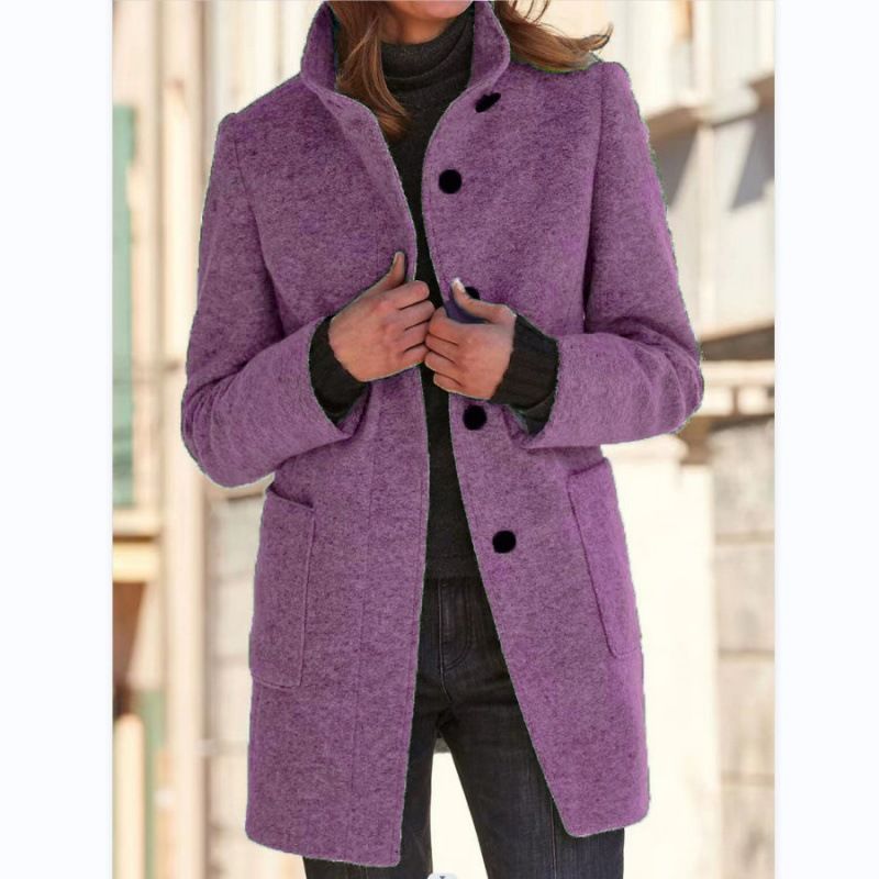 Cardigan Coat Women Clothes Warm Autumn Fashion Versatile Loose Fitting Retro Button Stand Collar Long Sleeve Overcoat