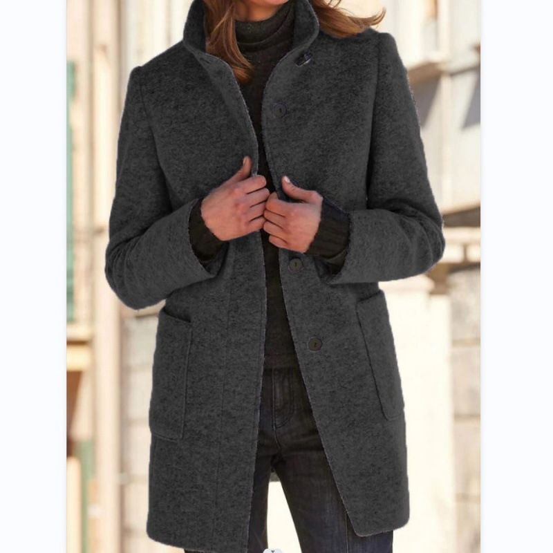 Cardigan Coat Women Clothes Warm Autumn Fashion Versatile Loose Fitting Retro Button Stand Collar Long Sleeve Overcoat