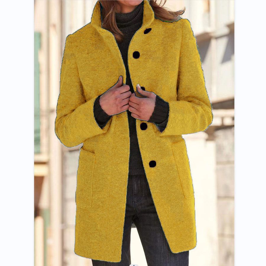 Cardigan Coat Women Clothes Warm Autumn Fashion Versatile Loose Fitting Retro Button Stand Collar Long Sleeve Overcoat