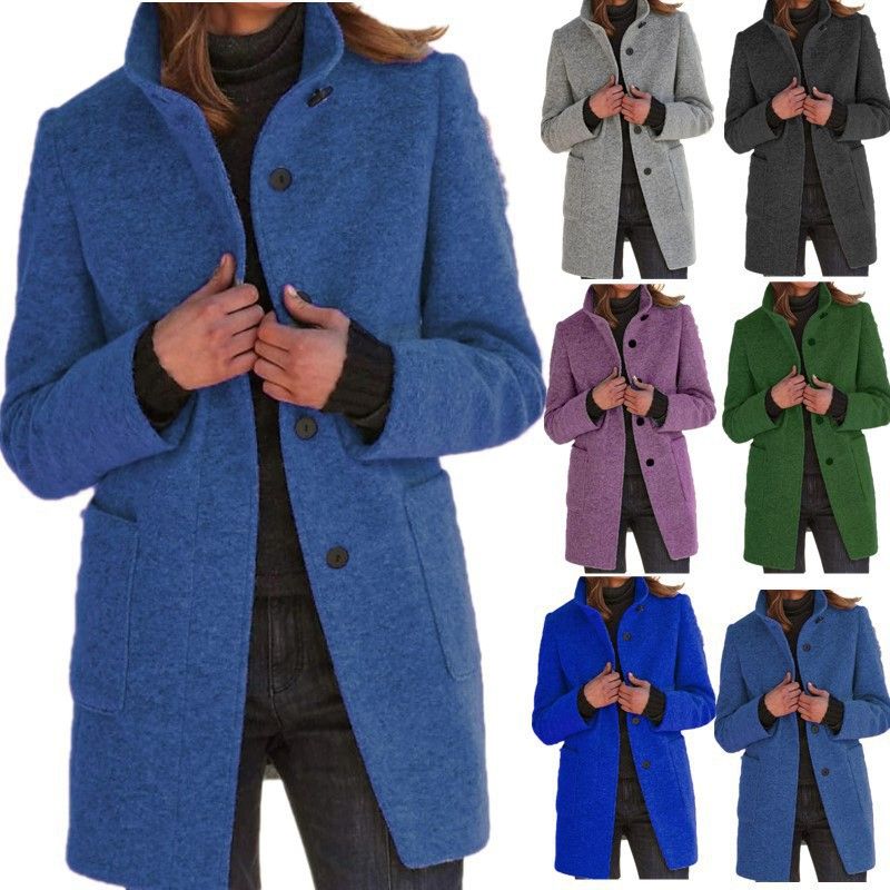 Cardigan Coat Women Clothes Warm Autumn Fashion Versatile Loose Fitting Retro Button Stand Collar Long Sleeve Overcoat