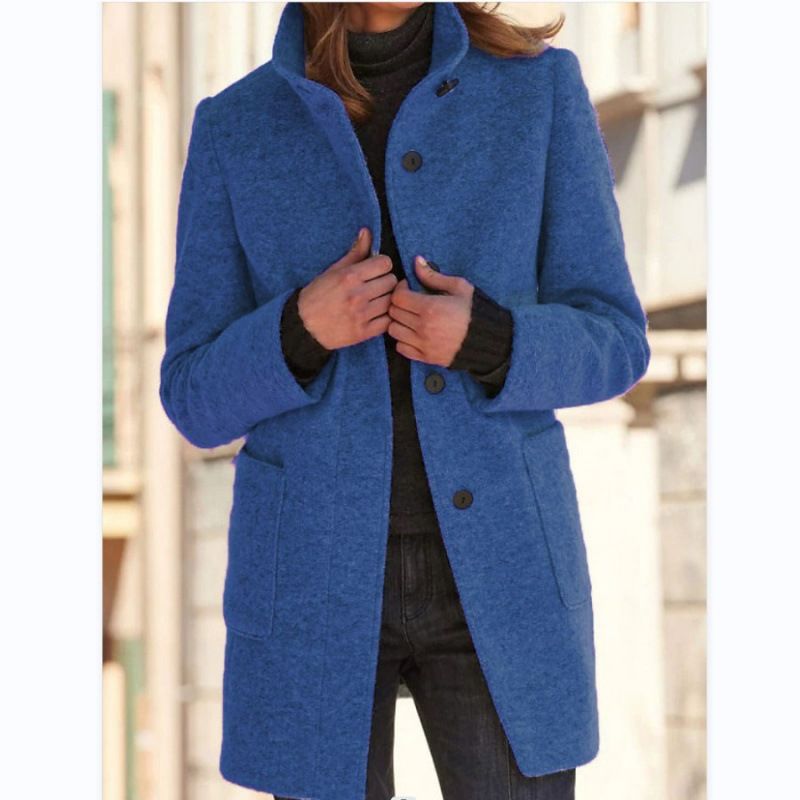 Cardigan Coat Women Clothes Warm Autumn Fashion Versatile Loose Fitting Retro Button Stand Collar Long Sleeve Overcoat