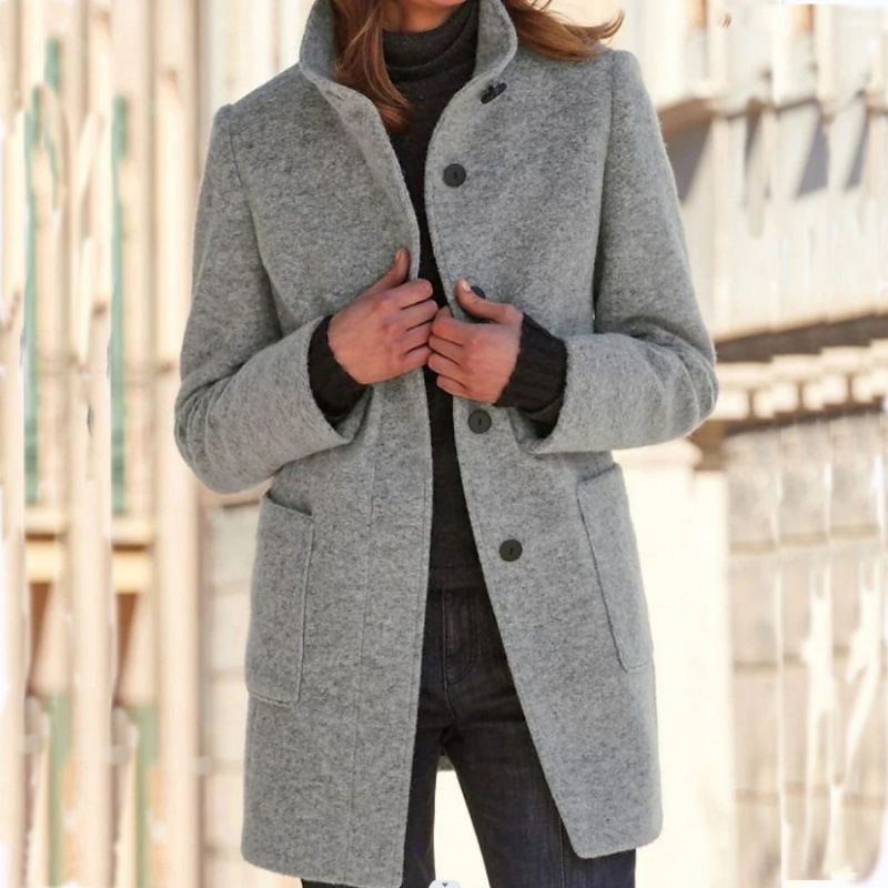 Cardigan Coat Women Clothes Warm Autumn Fashion Versatile Loose Fitting Retro Button Stand Collar Long Sleeve Overcoat