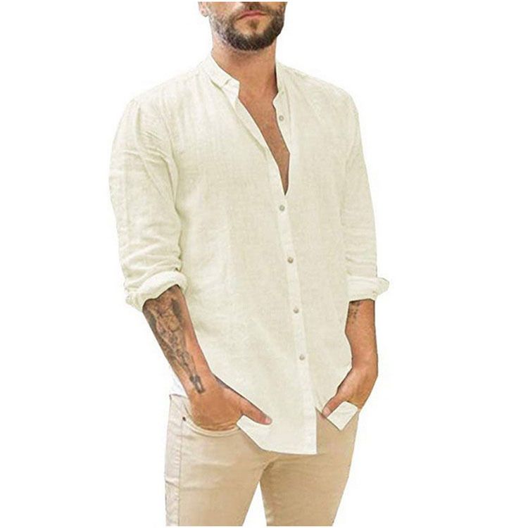 Men's White Shirts Casual Plus Size Loose Hawaii Cotton Linen Shirt Mens Streetwear Turn Down Collar Long Sleeve Shirts Blouses