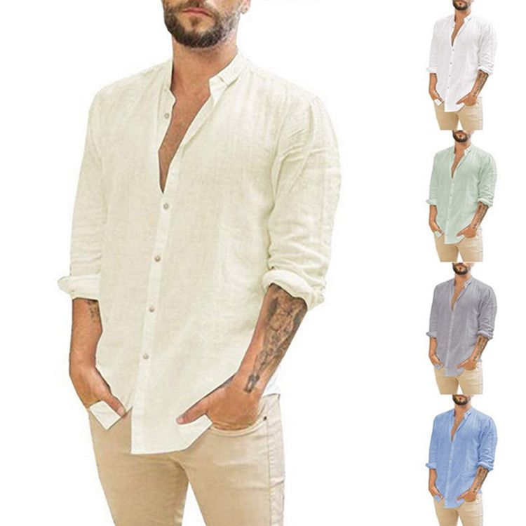 Men's White Shirts Casual Plus Size Loose Hawaii Cotton Linen Shirt Mens Streetwear Turn Down Collar Long Sleeve Shirts Blouses
