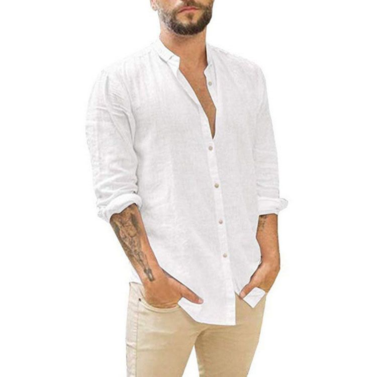 Men's White Shirts Casual Plus Size Loose Hawaii Cotton Linen Shirt Mens Streetwear Turn Down Collar Long Sleeve Shirts Blouses
