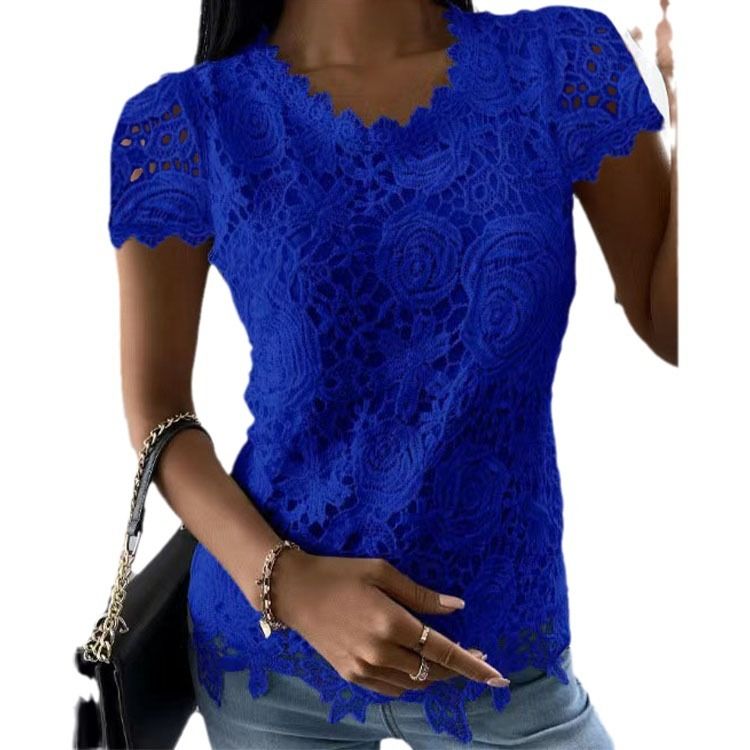 Lace T Shirt Women Elegant Casual Tshirt Woman Clothing Summer Fashion Tops Tee Vintage Clothes Streetwear Solid T-Shirts Blusas