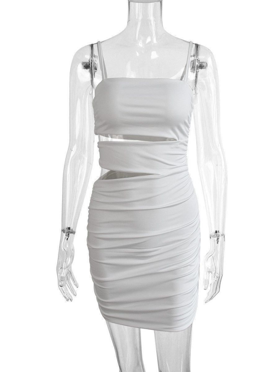 Women Sexy Spaghetti Strap Bodycon Mini Dress White Backless Party Evening Outfit Nightclub Vestidos
