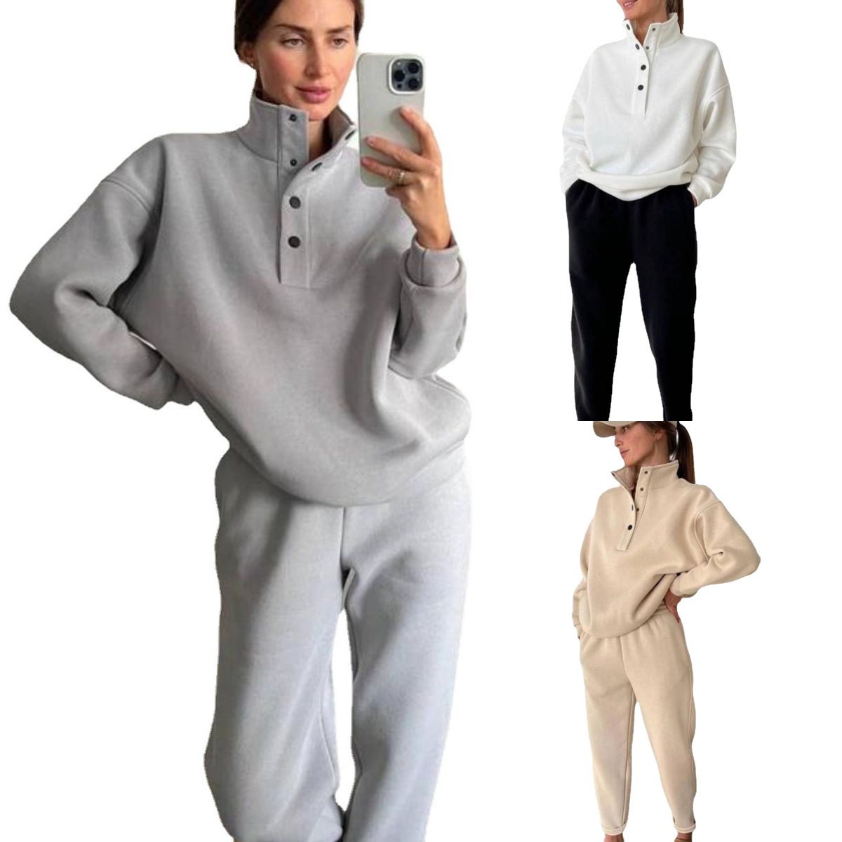 Oversized Solid Casual Pullovers Long Pant Set Warm Hoodie New Tracksuit Suit Fashion pant sets sets for women 2 pieces