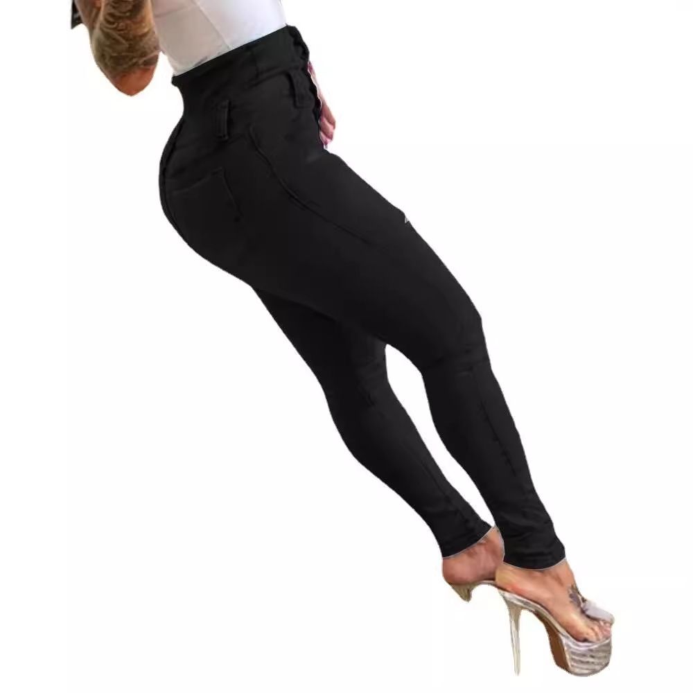 Women Fashion Stretch Ripped Distressed Skinny High Waist Denim Pants Trousers Slim Jeggings Ladies Spring Autumn Wear