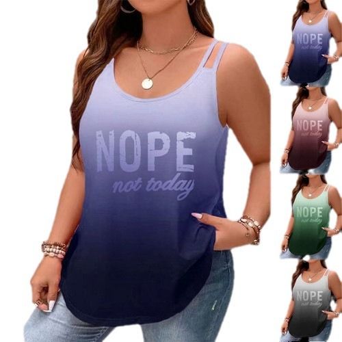 T-Shirt Women Round Neck Gradual Letter Print Sleeveless Shoulder Halter Vest Tshirt women's Clothing