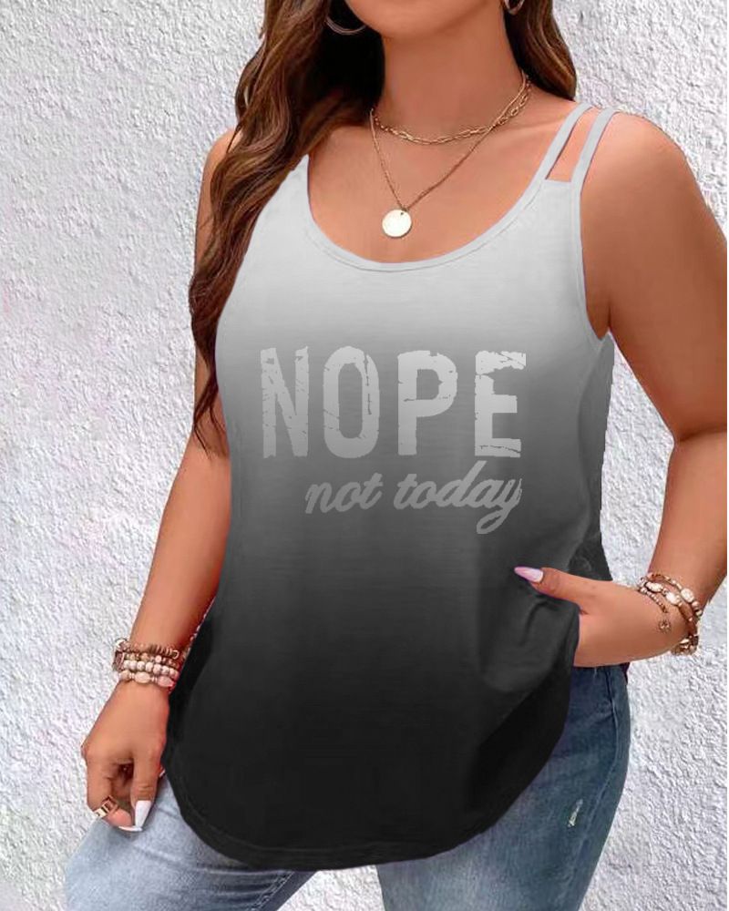 T-Shirt Women Round Neck Gradual Letter Print Sleeveless Shoulder Halter Vest Tshirt women's Clothing
